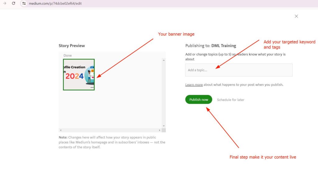 optimize your article details then final step is to add banner images, tags & targeted keywords, so this is the final step to make it your article public