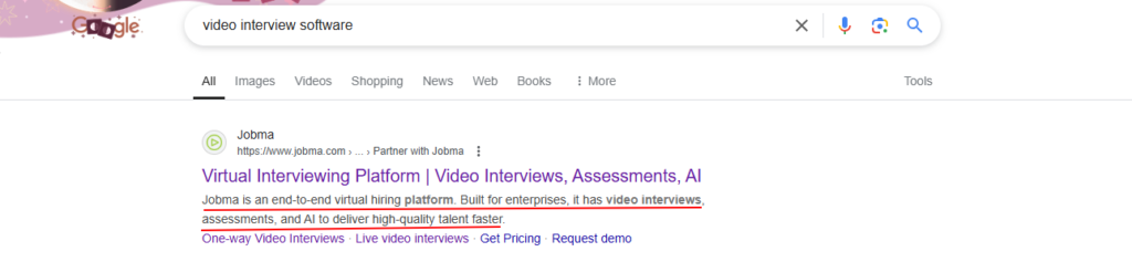 How meta description looks on google serp